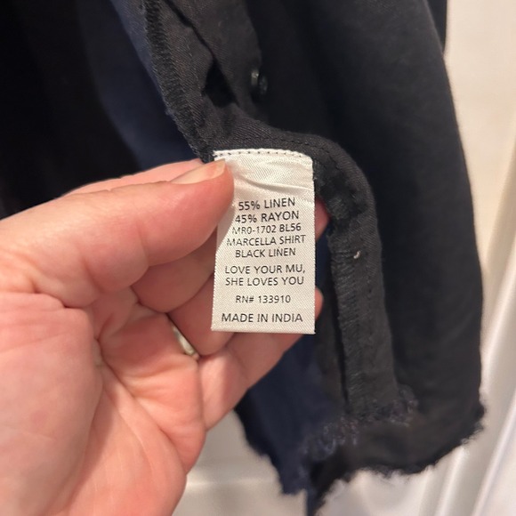 Mumu Womens Black Linen Rayon Blend Long Sleeve Button‎ Down Shirt Frayed Large - Picture 6 of 6